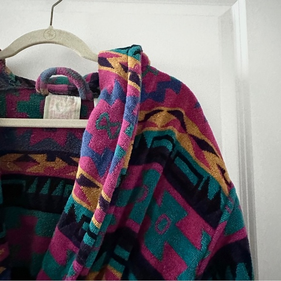Vintage 90s TJ Lawford Colorful Southwestern Terry Robe Unisex Size Medium Aztec - Picture 4 of 16